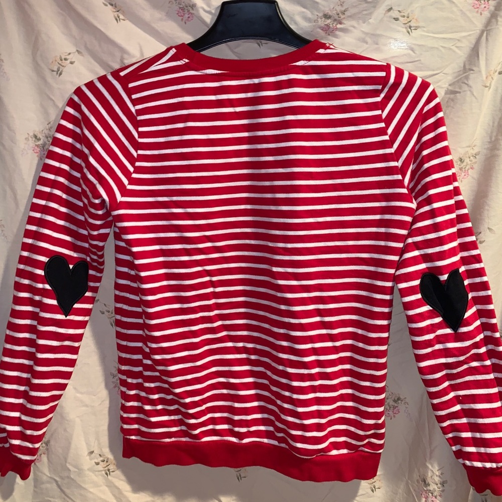 Red striped top with heart elbow pads